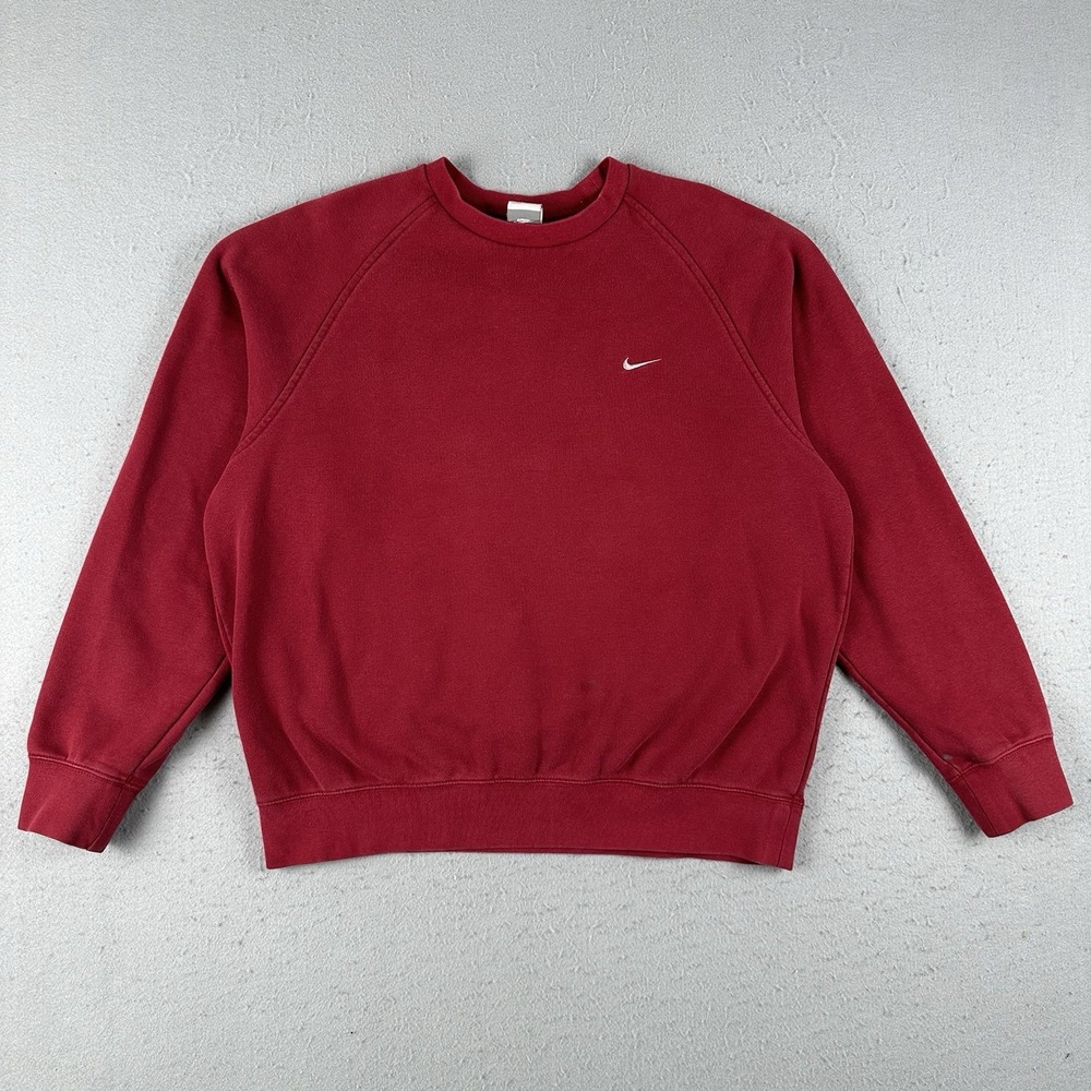Vtg‎ Y2K Nike Sweatshirt Crew Neck Men's Large Dark Red Swoosh Check Embroidered